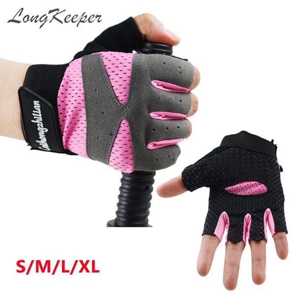 

longkeeper women fingerless gloves pink black grey half finger sport guante gym mitten weightlifting dumbbell guant eldiven -xl, Blue;gray