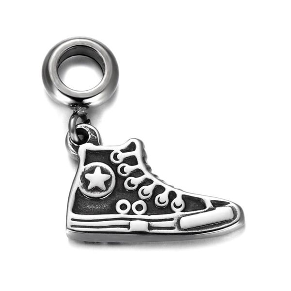 

316l stainless steel spacer bail bead with shoe charms 5mm hole polished metal charm accessories for diy bracelet jewelry making, Bronze;silver