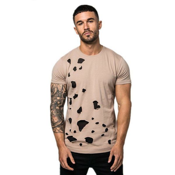 

new men solid color shabby men's t-shirt creative net hole bone muscle short sleeve t-shirt tee summer top, White;black