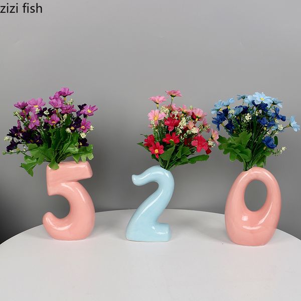 Ceramic Digital Vase Hydroponics Container Office Desktop Vases