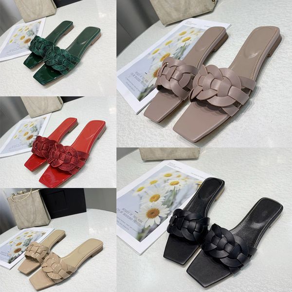 

brand new women tribute flat sandals shoes luxury woman fashion slipper smooth leather slide with intertwining straps sandalias, Black