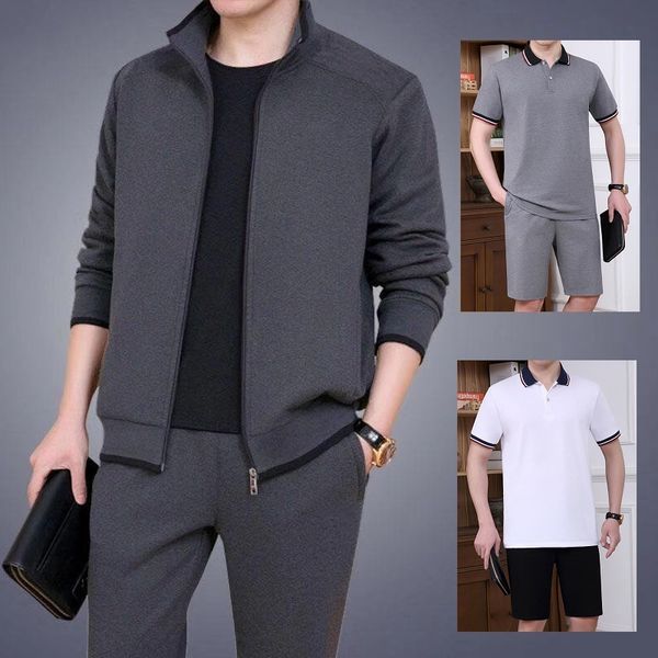 

mens designer daddy clothes set middle aged sport suit two-three-piece father casual running sweatshirt fleece, Gray