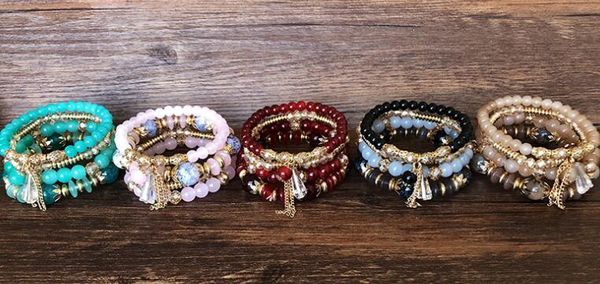 

bohemian hzpc hand string middle east ocean style design multi circle bead crystal bracelet female, Golden;silver