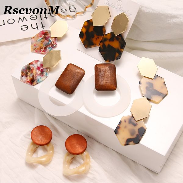

rscvonm fashion big resin drop earrings for women 2019 new acetic acid large korea square earrings trendy wood geometric jewelry, Silver