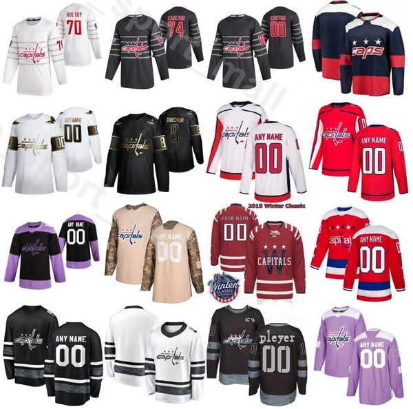 

customized ice hockey washington capitals 19 nicklas backstrom jersey 2020 golden edition 77 tj oshie 70 braden holtby 43 tom wilson, Black;red