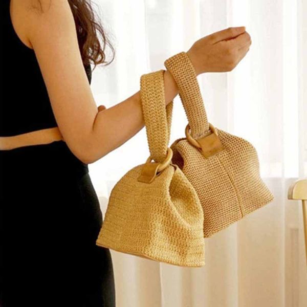 

women straw hand bag handwoven bali round imitated straw beach handbag female casual phone money bags