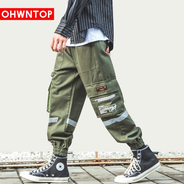 

men cargo pants streetwear hip hip harajuku harem pants joggers 2020 multi pockets tactical track autumn casual trousers, Black