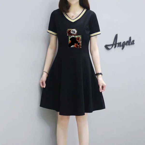 

new arrival womens dresses with printed fashion cute cartoon womens dresses for summer casual streetwear dress size -3xl, Black;gray