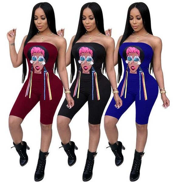 

Strapless Summer Sexy Playsuit Women Romper Clubwear Black Casual Slim One Piece Jumpsuit Shorts Streetwear DW180