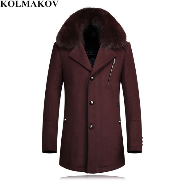

kolmakov new men's woolen coats homme slim winter mens jackets with fur collar mans wool long windbreaker male plus size m-4xl, Black