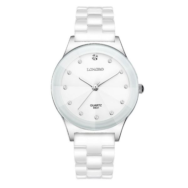 

luxury white ceramic 8631 water resistant classic easy read sports women wrist watch quality lady rhinestone couple watch, Slivery;brown