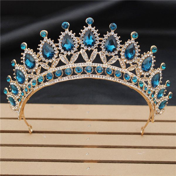 

2019 new baroque metal rhinestone crystal headband tiara bride crown luxury head jewelry wedding korean hair ornaments, Golden;white