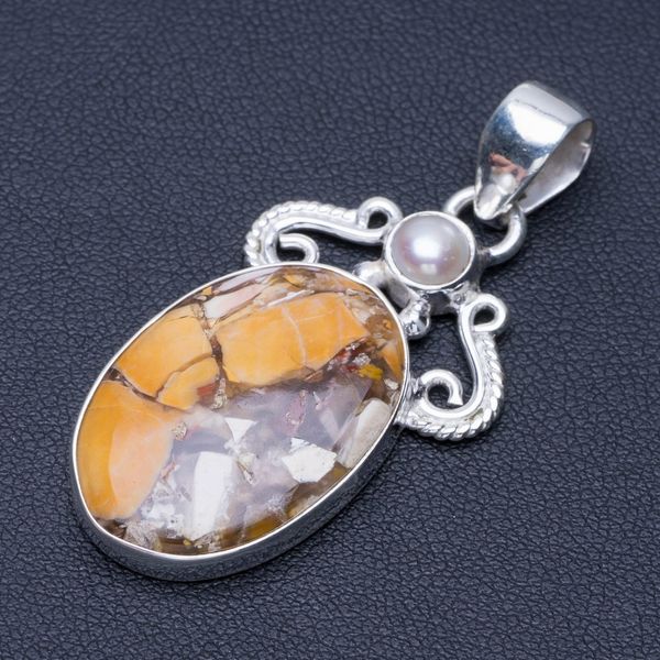 

natural brecciated mookaite and river pearl punk style 925 sterling silver pendant 2" q0836