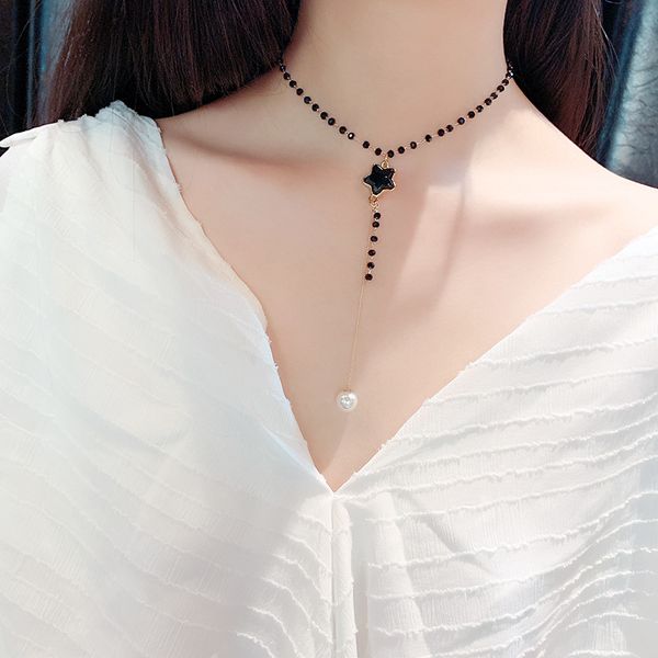 

five-pointed star crystal short necklace fashion simplicity wild joker temperament necklace choker gift for woman, Silver