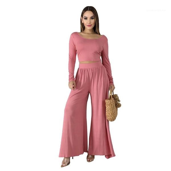 

piece pants long sleeve tshirts and wide legging pants solid color casual women sets fashion womens two, White