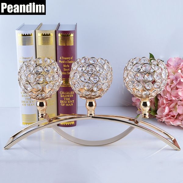 

peandim золото обет кристалл подсвечник арк мост форма 3 arms канделябры для свадьбы украшения обеденного стола центральных частей