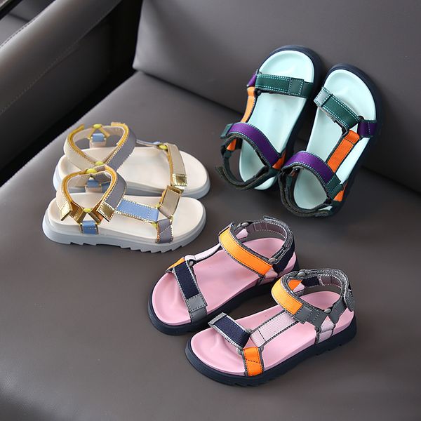 

children's sandals summer boys beach shoes fashion girls woven sandals genuine leather for girl kids, Black;red
