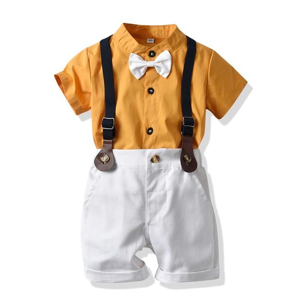

tem doger summer boy clothing suits short sleeve shirt + jumpsuits 2pcs outfits set of boy casual sets, White