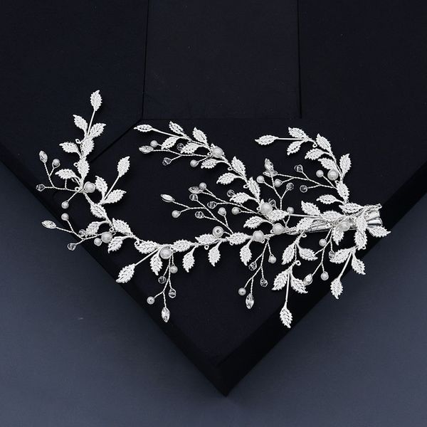 

slbridal handmade rhinestones crystal pearls leaf bridal hair clip barrettes wedding hair accessories bridesmaids women jewelry, Golden;white