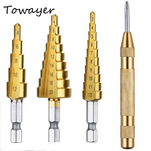 

hss steel titanium step drill bit 3-12mm 4-12mm 4-20mm step cone cutools metal drill bit set for woodworking wood