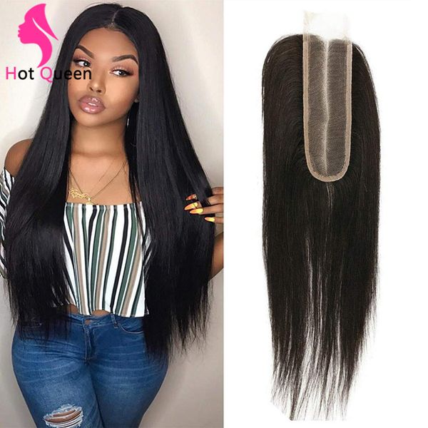 

queen brazilian straight hair middle part 2x6 lace closure 130% pre plucked lace front brazilian remy hair unprocessed sew in hair weave, Black