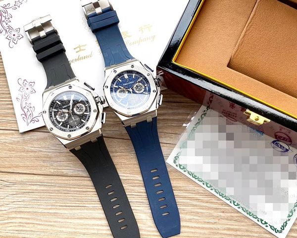 

Rubber strap 42mm Rose gold Fashion Luxury Mens Designer royal stop watch men Quartz Chronograph Wristwatches Big face2019 new Watches 26480