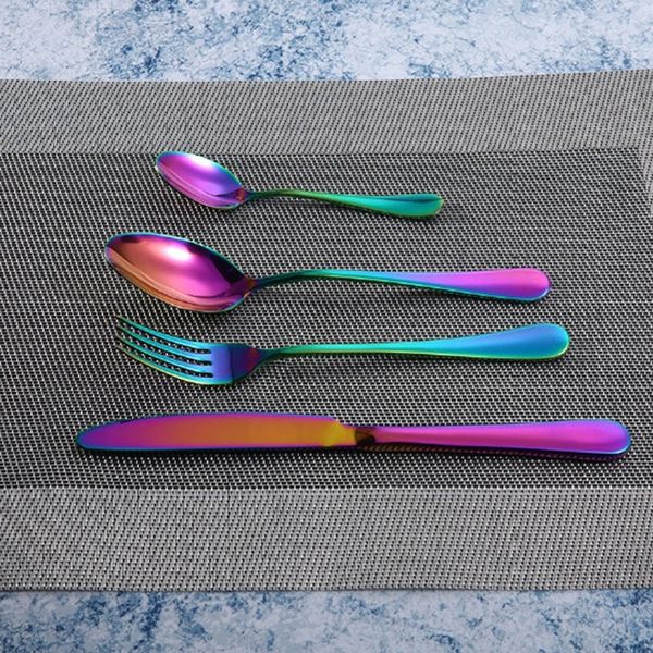 

16 шт набор ужин радуга из нержавеющей стали посуда нож вилка совки silverware столовые приборы с подарочной коробке