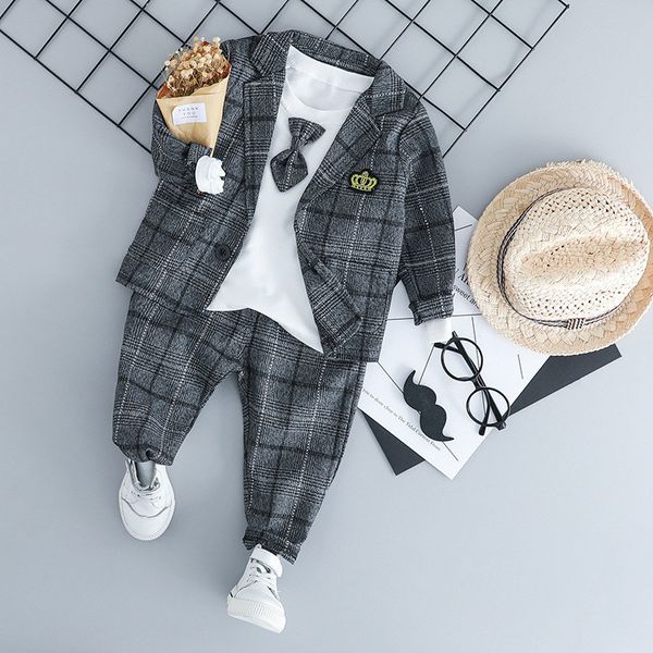 

gentleman style baby boys clothing sets for infant toddler baby male clothes suits kid coats t-shirt +pants 3 pcs, White