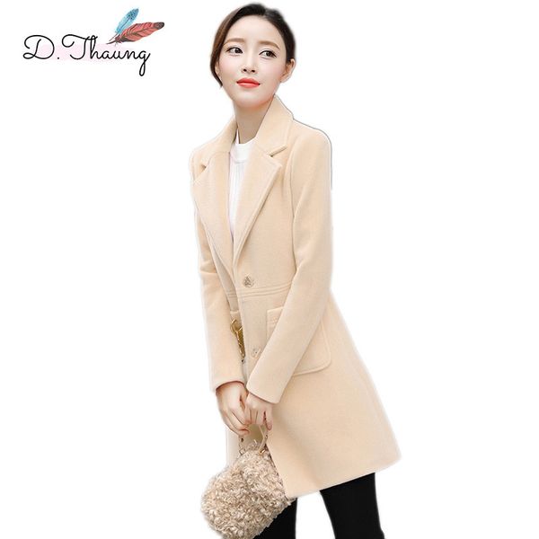 

woolen coat female spring autumn 2019 new mid-long thick female woolen coat large size single-breasted ladies qw025, Black