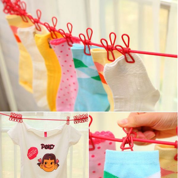 

185cm durable wild travel portable windproof elastic clothesline clips hanger drying rack clothes hanging rope line