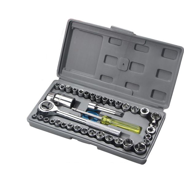 

40pcs/set auto moto repair tool kit socket sleeve ratchet wrench puller arbor toolbox combination suit hardware car repair tools