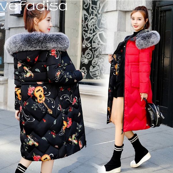 

women's down & parkas vefadisa women printing reversible hooded winter warm long coats thick zipper girls sleeve overcoat zld354, Black