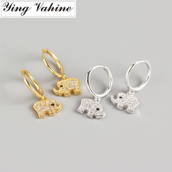 

ying vahine 100% 925 sterling silver lovely small elephant pendant stud earrings for women fashion jewelry gifts, Golden;silver