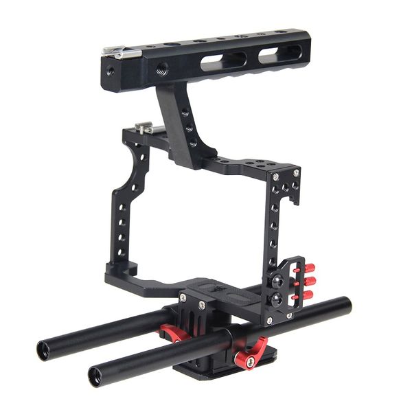 Freeshipping DSLR Rod Filme Rig Film Making Kit Câmera de Vídeo Estabilizador Lidar Com Aderência Gaiola de Vídeo para Sony A7 A7s A7s II A6300 A6000