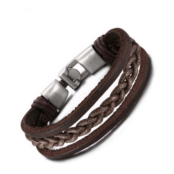 

fashion vintage cowhide jewelry bracelet men's handmade rope braided bracelet sale, Golden;silver
