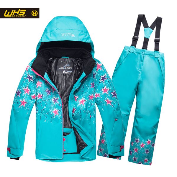 

whs new girls ski suit teenage skiing jacket &pant kids waterproof snowing coats windproof trousers 4-16years