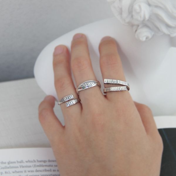 

silvology vertical bar rings for women 925 sterling silver stripe line cross design retro rings new ins korea minimalist jewelry, Golden;silver