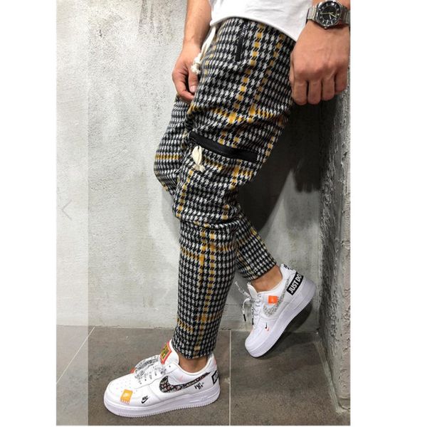 

casual plaid ankle-length pants men trousers hip hop jogger pants men sweatpants japanese streetwear 2019 ne, Black