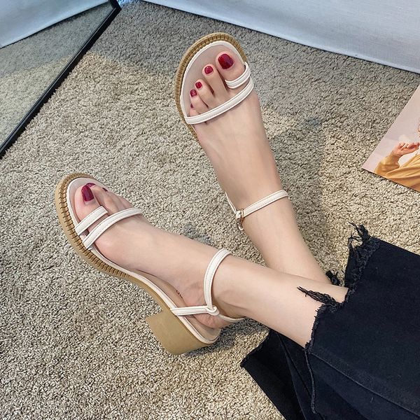 

2020 sandals block heels female shoe ladies shoes summer all-match med flip flops platform ankle strap women's chunky woman, Black