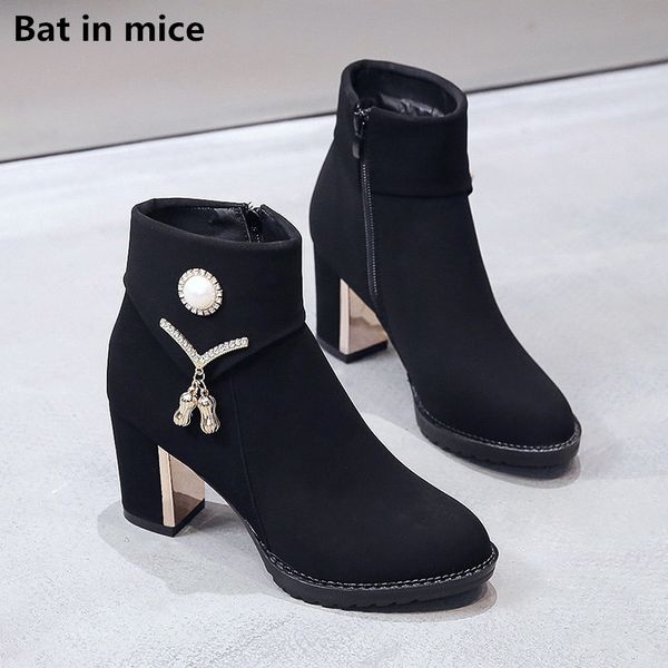 

women high heels ankle boots women shoes platform zipper pumps dress winter warm snow boots botas mujer t816, Black