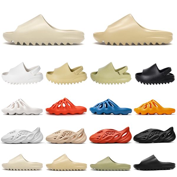 

kanye west slides foam runner men women slippers flip flops kids slides sandals resin bone desert sand triple black red men sliders