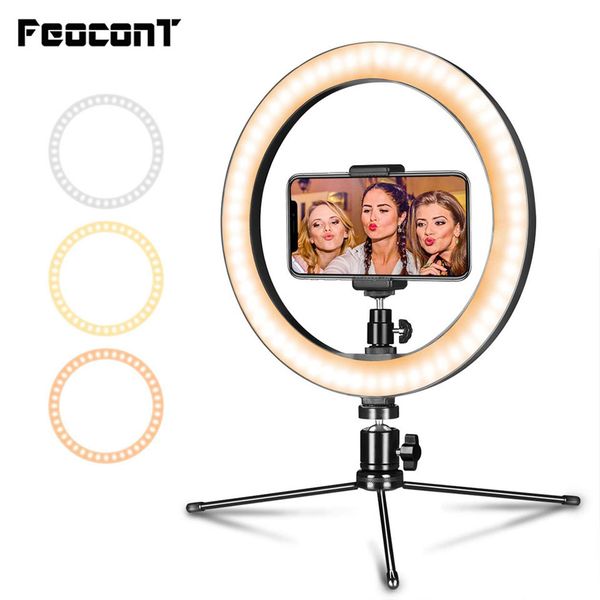 

led ring light 10" with tripod stand phone holder for live streaming youtube video dimmable desk makeup ring light modes