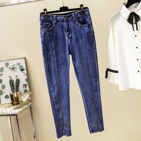 

2020 new spring women high waist jeans fashion ladies elastic stretch jeans boyfriend washed denim pencil pants plus size 4xl, Blue