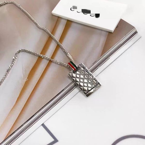 

sterling silver 925 rectangle red green classic rectangle pendant necklace for men and women couple necklace