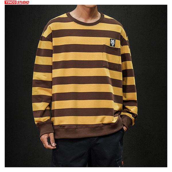

dropshipping male streetwear sport hoodies autumn japanese outwear striped pullover 2019 mens causal baggy, Black