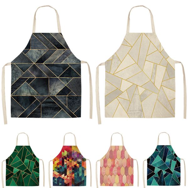 

1pcs geometric printed kitchen aprons for woman and man home cooking baking shop cotton linen cleaning apron 53*65cm g1014