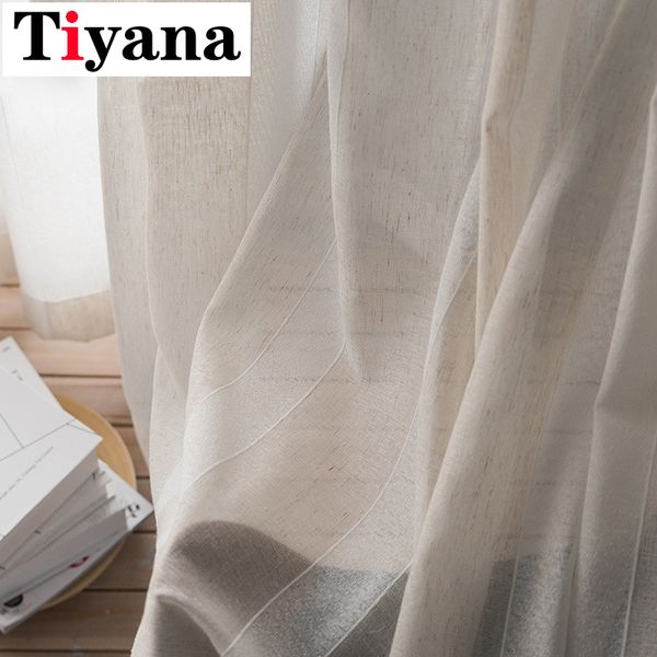 

modern striped tulle khaki living room curtains simple windows screens kitchen balcony sheers single panel cortina hp031d4