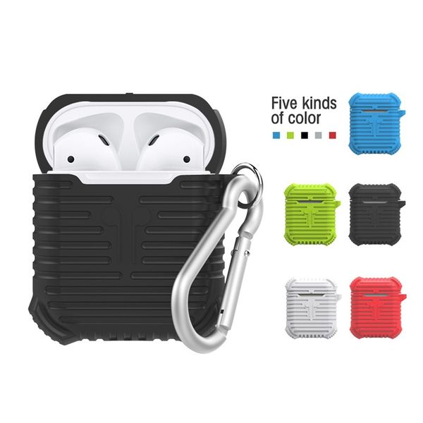 

For Apple Airpods Silicone Case Protective Cover Sleeve Solid Color Pouch for Bluetooth Headphone Wireless Earphone Case With Carabiner