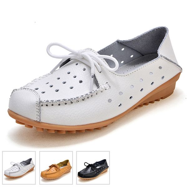 

grandma shoes female moccasin soft casual sneaker women's moccasins autumn flats shallow mouth modis round toe genuine leather, Black