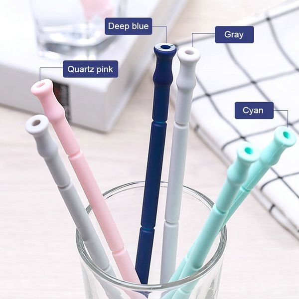 

2020 travel portable silicone drinking straws collapsible straws with cleaning brush and case reusable folding straws drinking tools